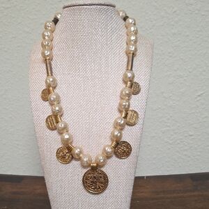 Vintage Carlo Zini Faux Pearl And Coin Necklace
